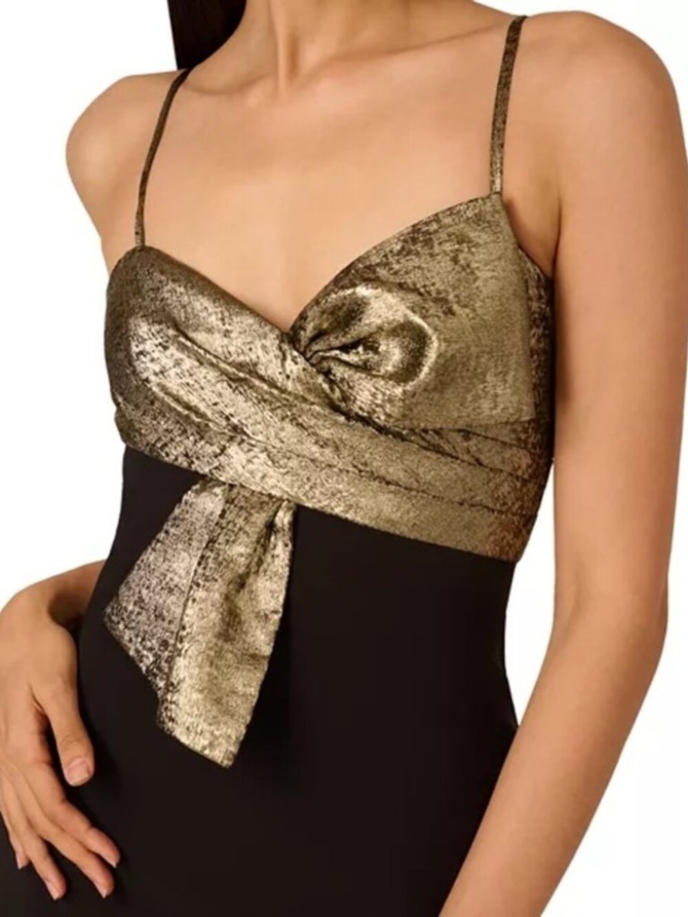 Liv Foster Anthropologie black gold combo twist bow column gown dress size 0